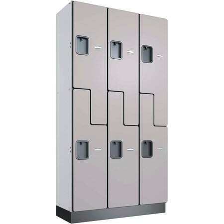 GLOBAL INDUSTRIAL 2-Tier 6 Door Wood Locker, 36inW x 15inD x 72inH, Gray, Unassembled 290657